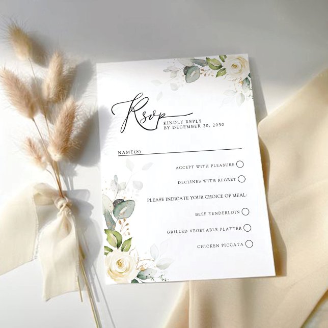 Greenery White Roses Wedding RSVP Card (Creator Uploaded)