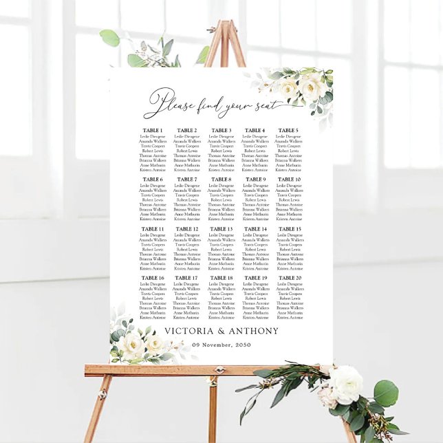 Greenery White Roses Wedding Seating Chart Foam Board (Creator Uploaded)