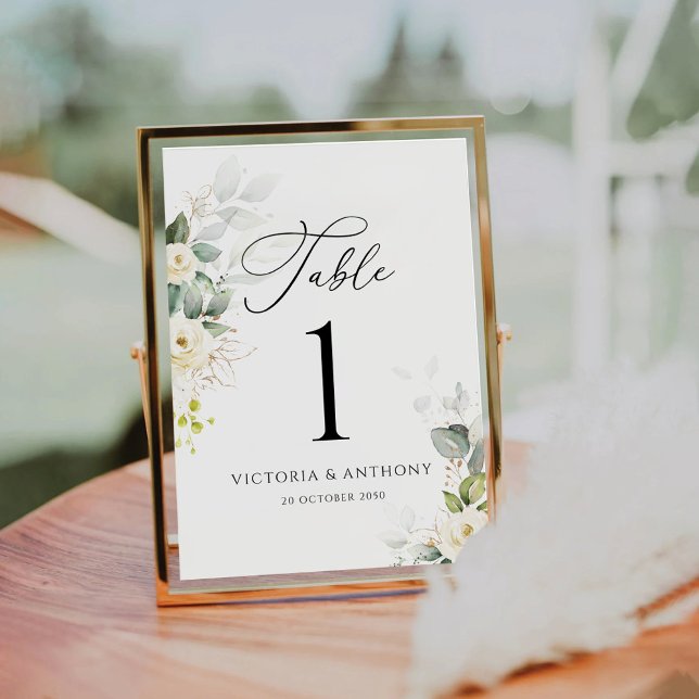 Greenery White Roses Wedding Table Numbers (Creator Uploaded)
