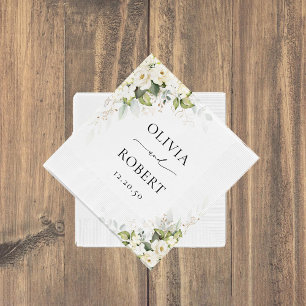 Greenery White Roses Wedding Wedding Napkins