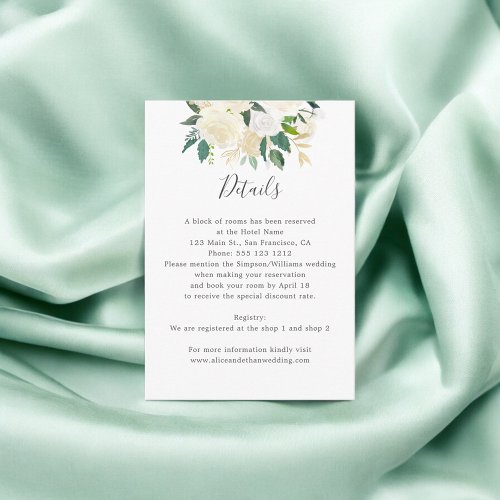 Greenery White Watercolor Floral Wedding Details Enclosure Card