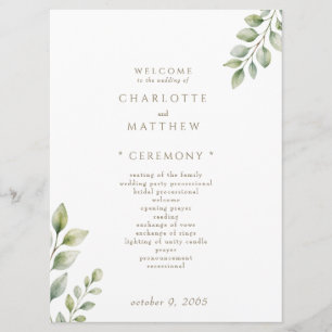 Greenery White Wedding Program