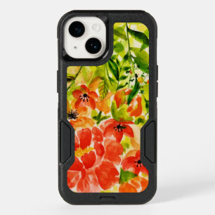 Greenery Wild Blooming Coral Flowers Watercolor OtterBox iPhone 14 Case