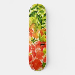 Greenery Wild Blooming Coral Flowers Watercolor Skateboard