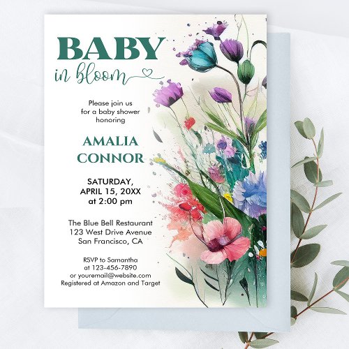 Greenery Wild Flower Baby in Bloom Baby Shower Invitation