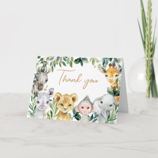 Greenery Wild One Safari Baby Shower Thank You Card (Front)