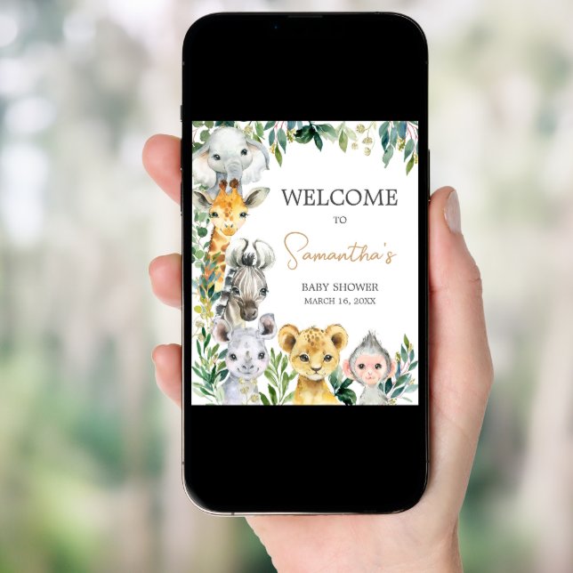 Greenery Wild One Safari Baby Shower Welcome Poster (Front Digital)