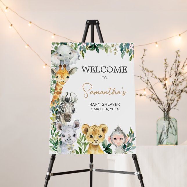 Greenery Wild One Safari Baby Shower Welcome Sign (In Situ (Stand))