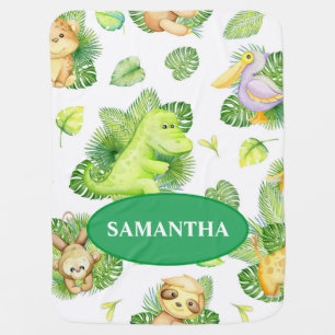 Greenery Wild Safari Animals Nursery Baby Blanket