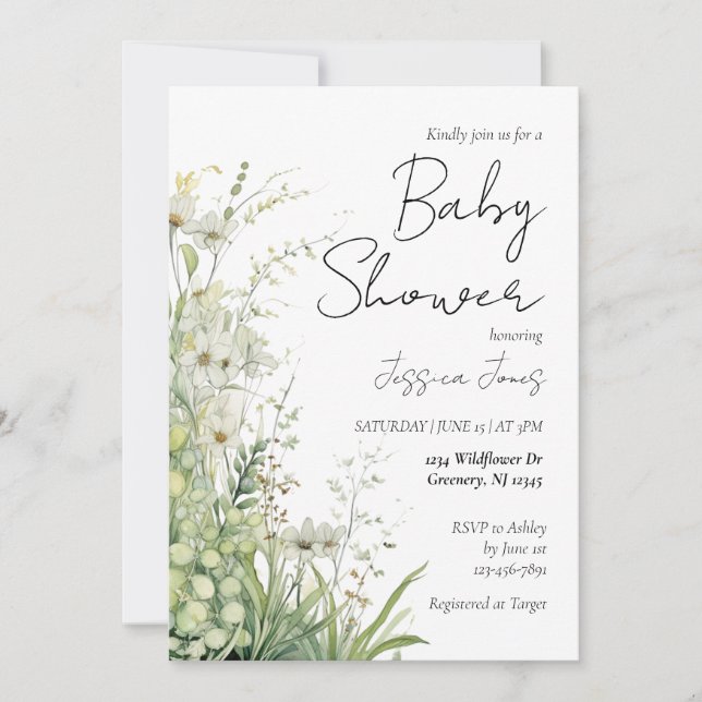 Greenery Wildflower Baby Shower Invitation (Front)