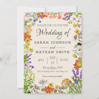 Greenery Wildflower Colorful Floral Wedding Frame Invitation