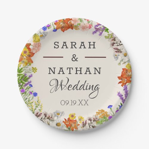 Greenery Wildflower Colorful Floral Wedding Frame Paper Plates