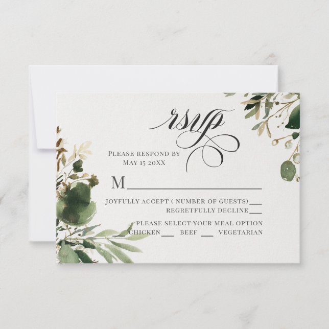 Greenery Willow and cream RSVP Card (Front)