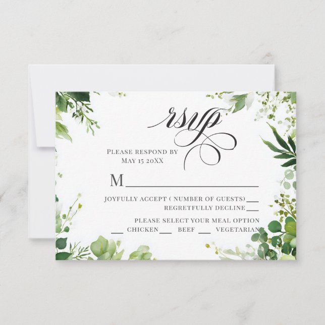 Greenery Willow border RSVP Card (Front)