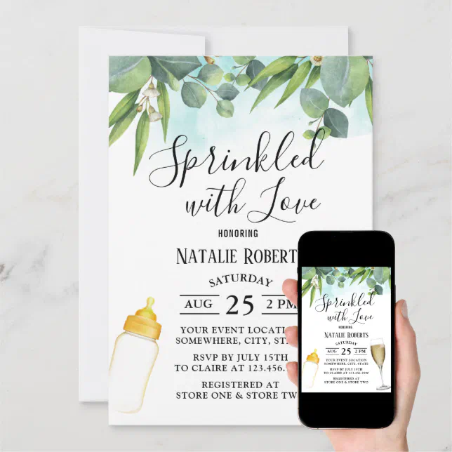 Greenery Wine Glass Baby Bottle Winery Baby Shower Invitation Zazzle