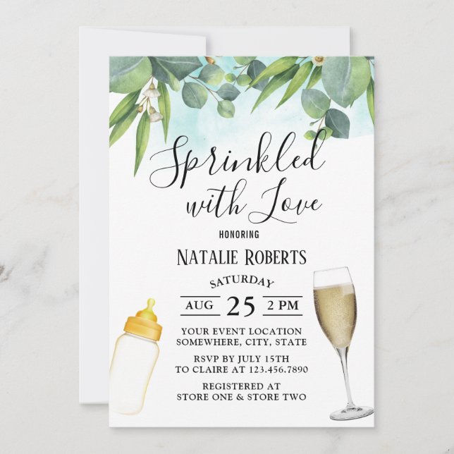 Greenery Wine Glass Baby Bottle Winery Baby Shower Invitation (Front)