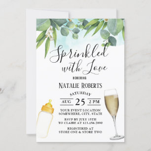 Greenery Wine Glass Baby Bottle Winery Baby Shower Invitation