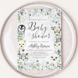 Greenery Winter Arctic Animals Baby Shower  Invitation