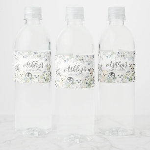 Greenery Winter Arctic Animals Baby Shower Water Bottle Label