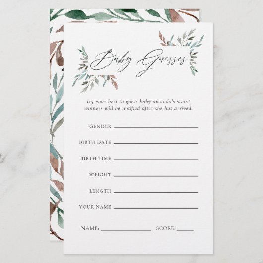 Greenery Winter Baby Shower Guessing Game (Front/Back)