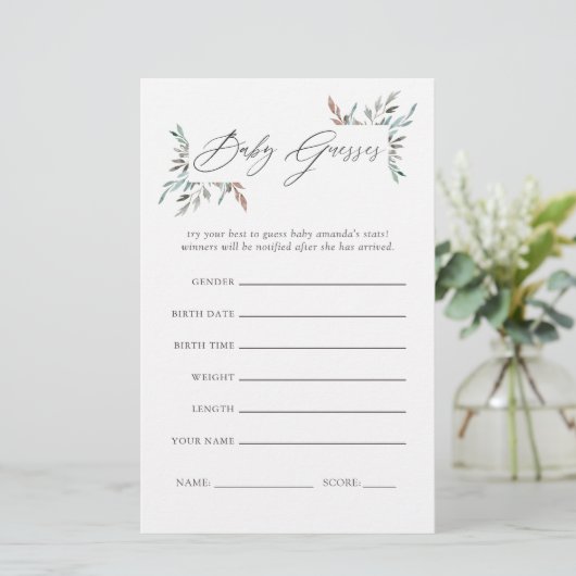 Greenery Winter Baby Shower Guessing Game (Standing Front)