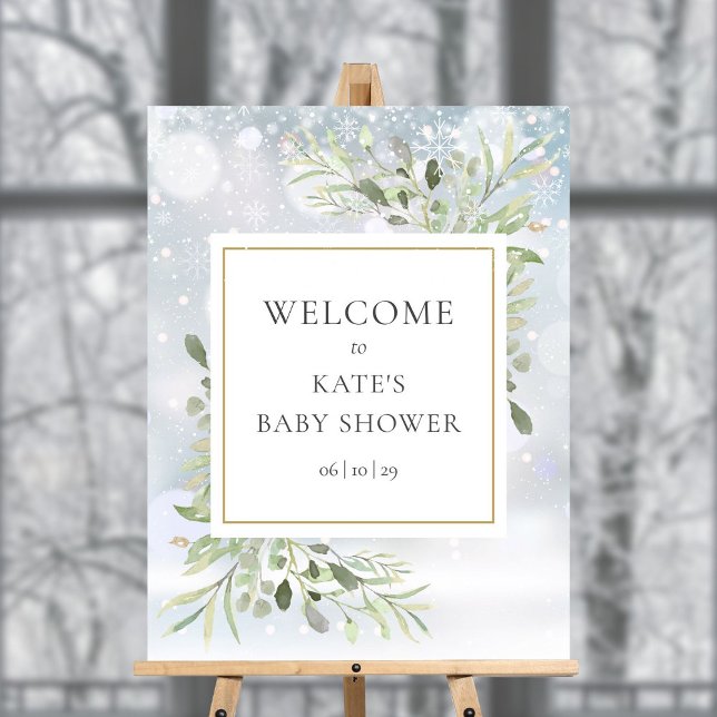 Greenery Winter Baby Shower Welcome Sign (Greenery Winter Baby Shower Welcome Sign)
