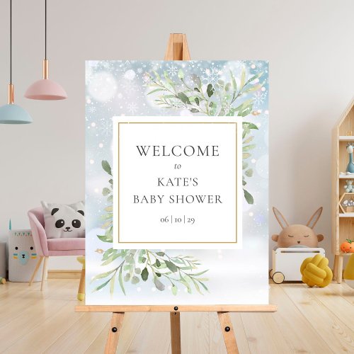 Greenery Winter Baby Shower Welcome Sign