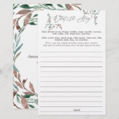 Greenery Winter Baby Shower What's the Story Game (Front/Back)
