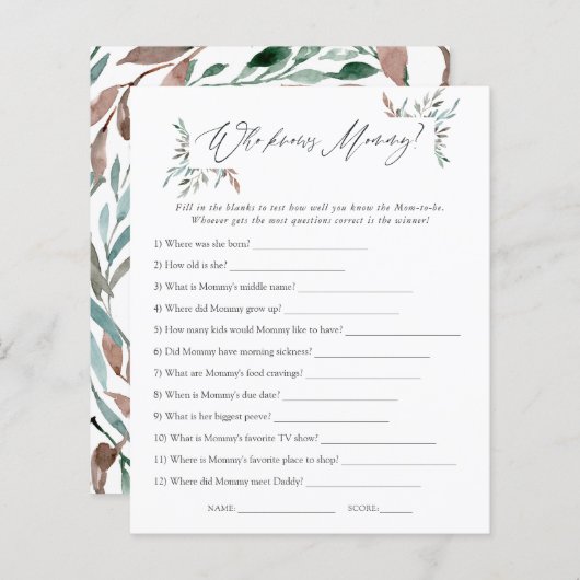 Greenery Winter Baby Shower Who knows Mommy best (Front/Back)