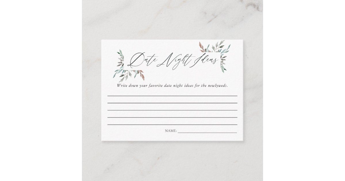 Greenery Winter Bridal Shower Date Night Ideas Enclosure Card