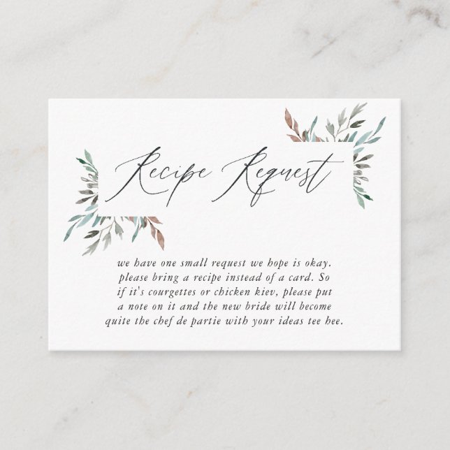 Greenery Winter Bridal Shower Recipe Request Enclosure Card (Front)
