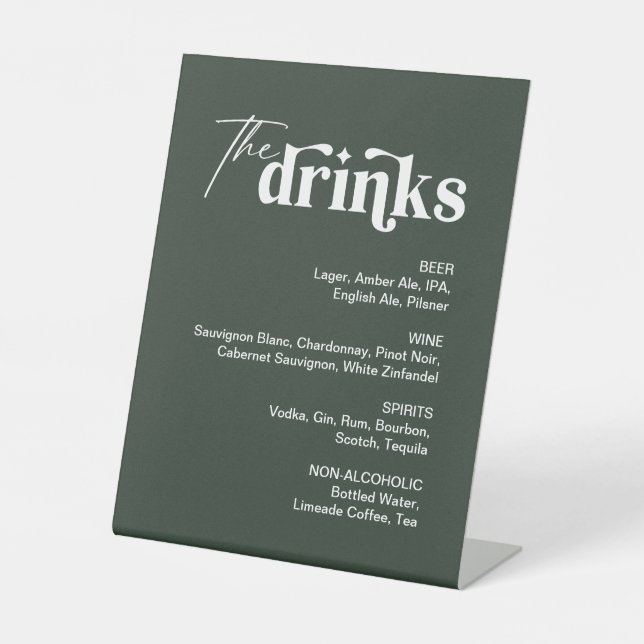 Greenery Winter Drink Wedding Bar Menu Pedestal Sign (Front)
