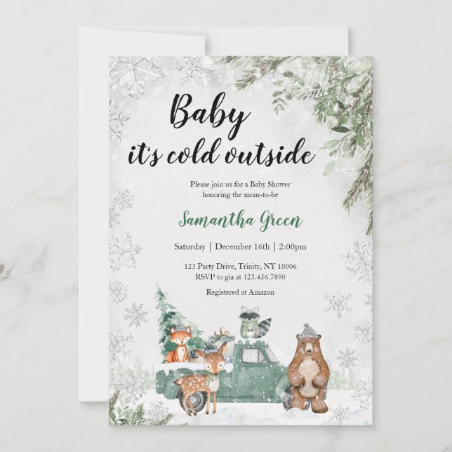 Greenery Winter Woodland Baby Shower Invitation (Front)
