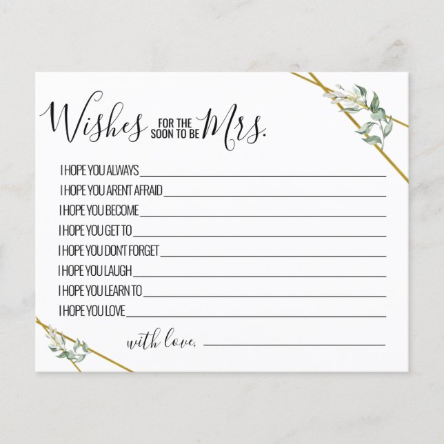 Greenery Wishes for the Soon to be Mrs shower card (Front)