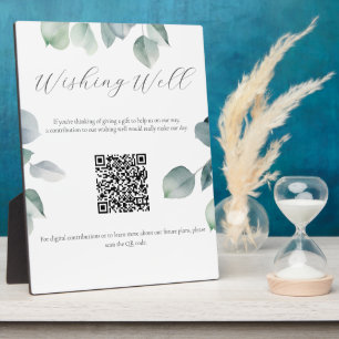 Greenery Wishing Well Sign with QR Code Plaque