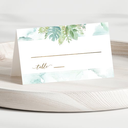 Greenery with Blue and Green Watercolor Escort Place Card
