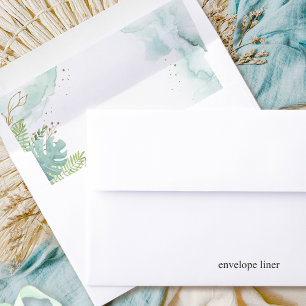 Greenery with Blue, Turquoise and Green Watercolor Envelope Liner