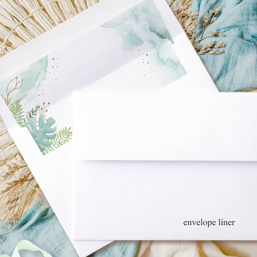 Greenery with Blue Turquoise and Green Watercolor Envelope Liner
