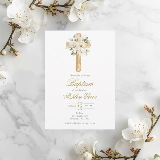 Greenery with cross Baptism Invitation (Creator Uploaded)