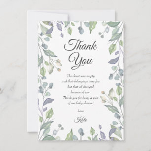 Greenery with Lilac Baby Shower Thank You Poem Card