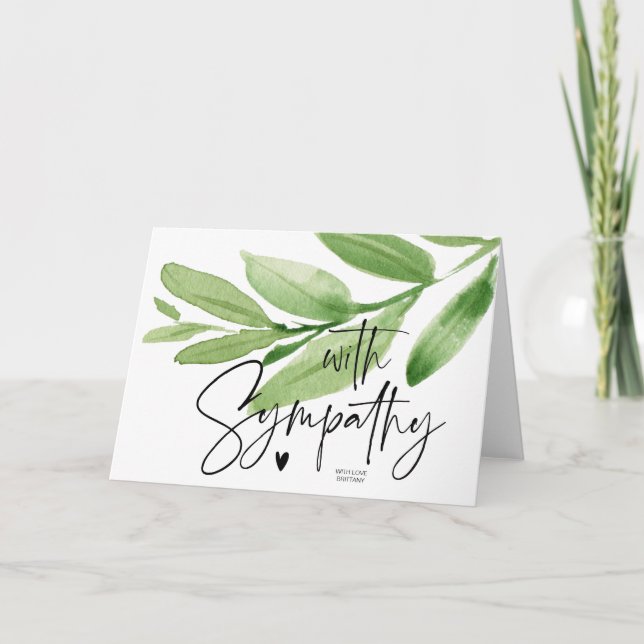Greenery With Sympathy Condolence Mourning Heart Card (Front)