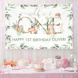 Greenery Woodland Animal Wild One Birthday Welcome Banner