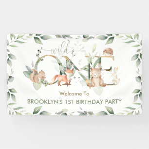 Greenery Woodland Animals 1st Birthday Welcome Banner