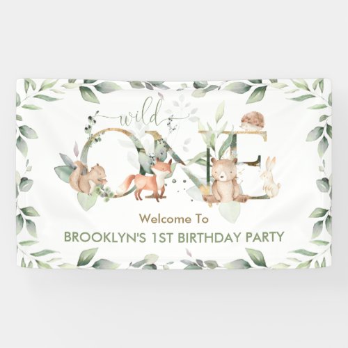 Greenery Woodland Animals 1st Birthday Welcome  Banner