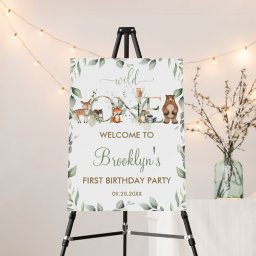 Greenery Woodland Animals 1st Birthday Welcome  Foam Board