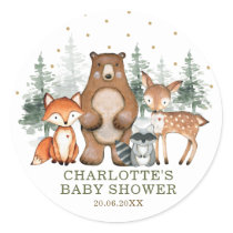 Greenery Woodland Animals Baby Shower 1st Birthday Classic Round Sticker