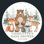 Greenery Woodland Animals Baby Shower 1st Birthday Classic Round Sticker<br><div class="desc">This adorable design features elegant green and gold botanical greenery and a group of cute woodland animals. The wording is fully customizable and can be changed to anything you want to suit your event,  e.g. baby shower,  birthday,  baby sprinkle,  baptism,  communion,  etc</div>