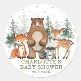 Greenery Woodland Animals Baby Shower 1st Birthday Classic Round Sticker
