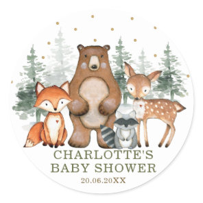 Greenery Woodland Animals Baby Shower 1st Birthday Classic Round Sticker