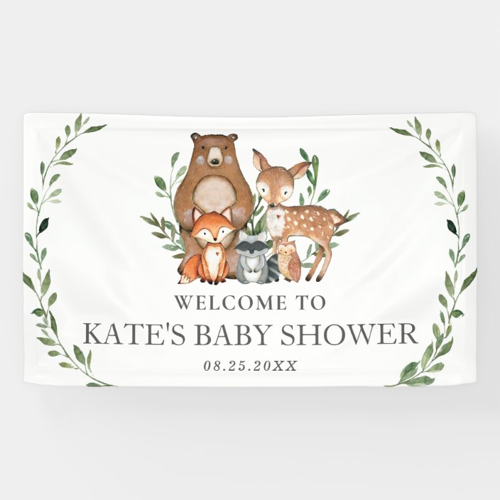 Greenery Woodland Animals Baby Shower Backdrop Banner Zazzle Com